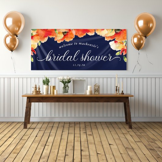 Trouwfeest-welkom in Navy Blauw met Gouden Papaver Spandoek