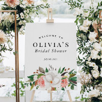 Trouwfeest welkomstbord met bloemen groen wit roze