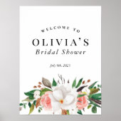 Trouwfeest welkomstbord met bloemen in groen wit e poster (Voorkant)