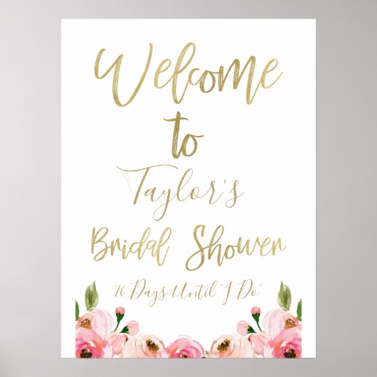 Trouwfeest welkomstbord met bloemen poster (Voorkant)