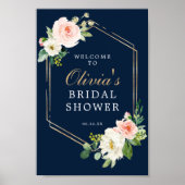 Trouwfeest Welkomstbord Navy Blue Goud Blush Poster (Voorkant)