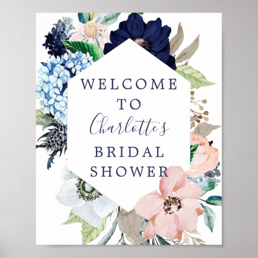Trouwfeest-welkomstbord voor Navy & Blush Poster (Voorkant)