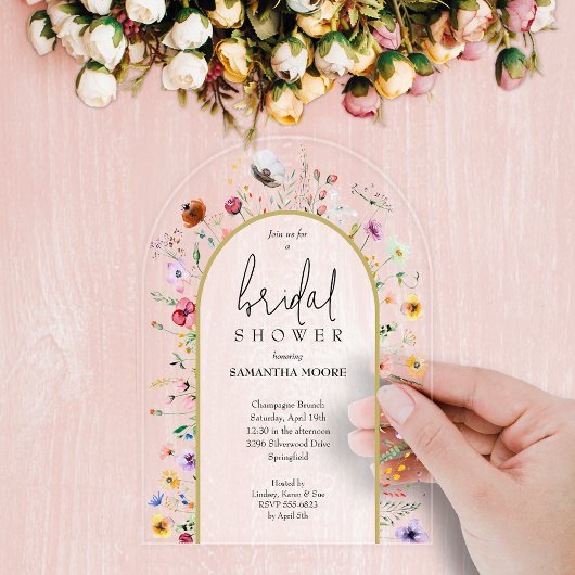 Trouwfeest Wildbloemen Acryl Uitnodiging