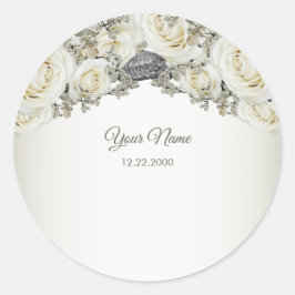 Trouwfeest Wit Bloemengroen Beige Modern Ronde Sticker