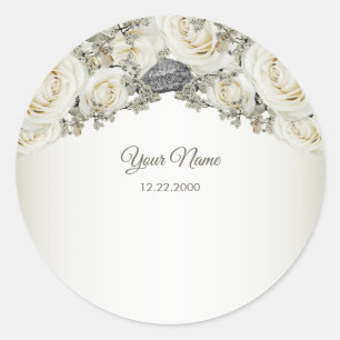 Trouwfeest Wit Bloemengroen Beige Modern Ronde Sticker