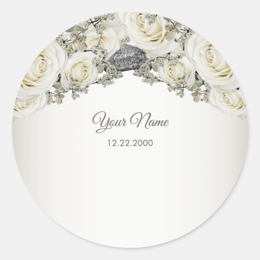 Trouwfeest Wit Bloemengroen Beige Modern Ronde Sticker (Voorkant)