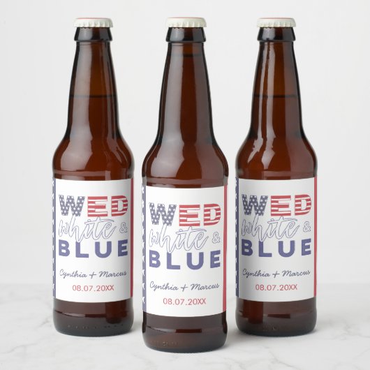Trouwfeest Wit En Blauw Informele Achtertuin Bier Etiket (Flessen)