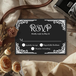 Trouwfeest Wit Zwart Vintage RSVP Kaartje