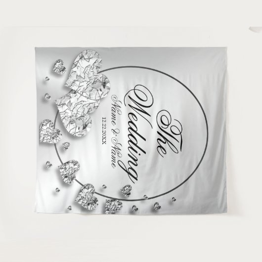 Trouwfeest Zilveren Harten Grijs Elegant Wandkleed (Voorkant (horizontaal))