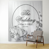 Trouwfeest Zilveren Harten Grijs Elegant Wandkleed (In situ)