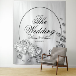 Trouwfeest Zilveren Harten Grijs Elegant Wandkleed