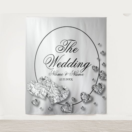 Trouwfeest Zilveren Harten Grijs Elegant Wandkleed (Voorkant)