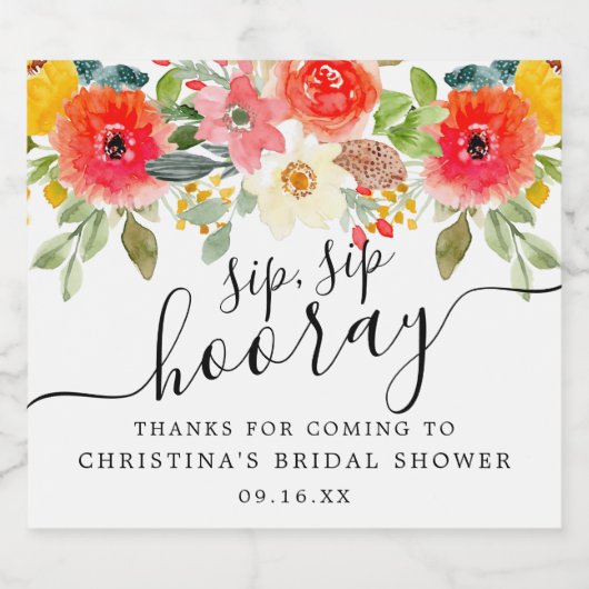 Trouwfeest Zomer Bloemen Sip Sip Hooray Sparkling Wijnetiket (Enkel label)