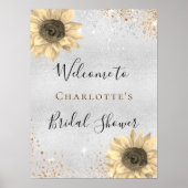 Trouwfeest zonnebloemen zilver goud welkom poster (Voorkant)
