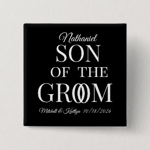 Trouwfeest zoon van de bruidegom vierkante button 5,1 cm