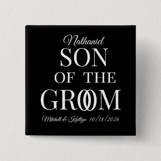 Trouwfeest zoon van de bruidegom vierkante button 5,1 cm (Voorkant)