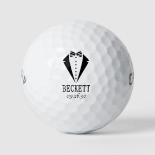 Trouwfeest Zwart Smoking Met Gestreepte Vlinderdas Golfballen