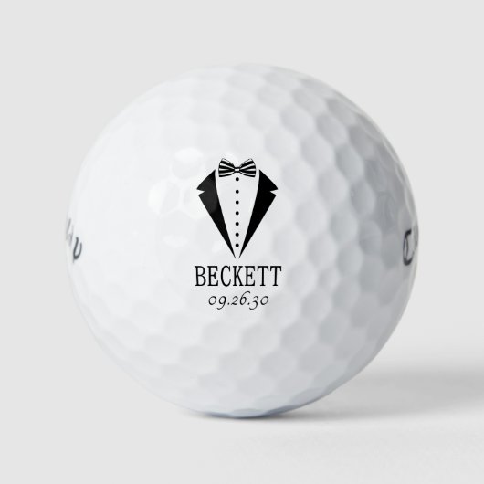 Trouwfeest Zwart Smoking Met Gestreepte Vlinderdas Golfballen (Voorkant)
