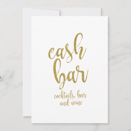 Trouwfeestbord 'Cash Bar' Goud Glitter Betaalbaar Kaart (Voorkant)