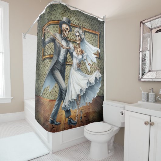 Trouwfeestdans van geraamtes verliefd douchegordij douchegordijn (In situ)