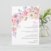 Trouwfeestmenu Eloise Roze Bloemen Kaart (Staand voorkant)