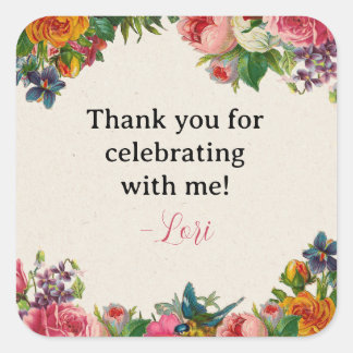 Trouwfeeststickers met vintage-tuinenthema vierkante sticker