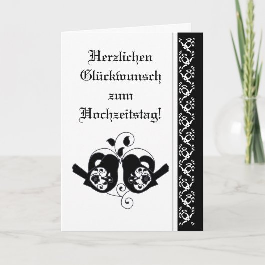 Trouwfelicitaties Floral Hearts Vogels Duits Kaart (Voorkant)
