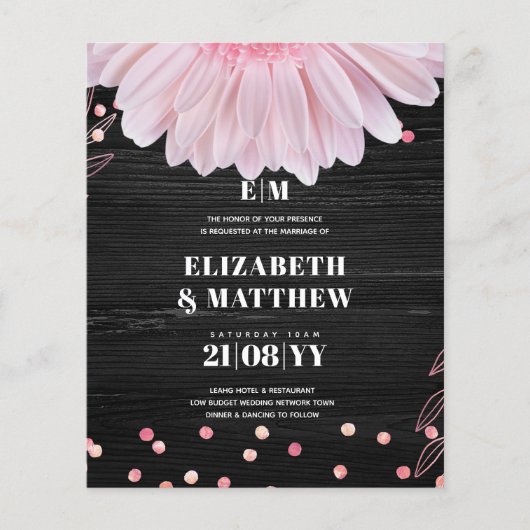 Trouwflyers met laagste budget Roze Zwarte Margrie Flyer (Voorkant)