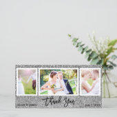 Trouwfoto 3 Foto Afbeelding Zilver Glitter Bedankt (Staand voorkant)