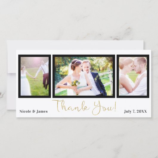 Trouwfoto 3 Foto Afbeelding Zwart Goud Bedankt (Voorkant)