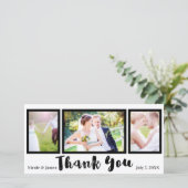 Trouwfoto 3 Foto Afbeelding Zwart Modern Dank je w Bedankkaart (Staand voorkant)