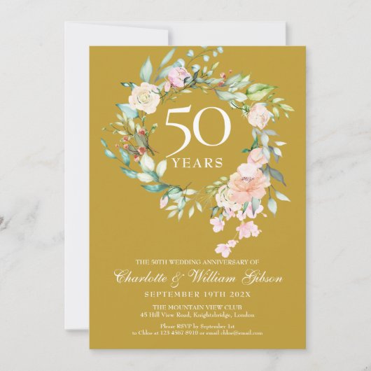 Trouwfoto 50ste Gouden Bruiloft Bloemen Kaart (Voorkant)