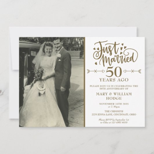 Trouwfoto 50ste verjaardag 'Just Married' Kaart (Voorkant)