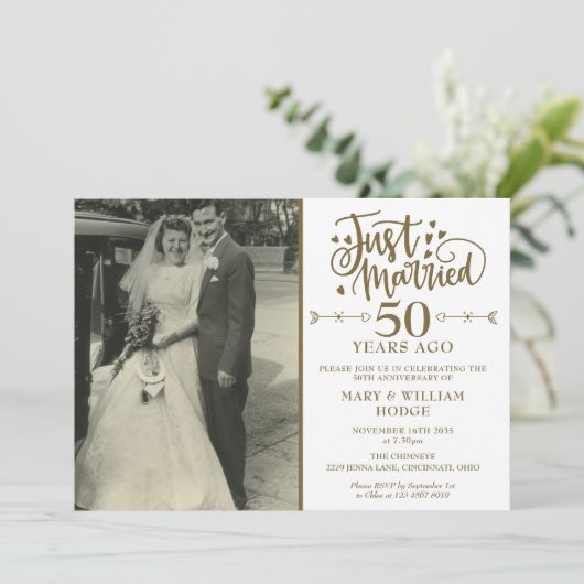 Trouwfoto 50ste verjaardag 'Just Married' Kaart (Staand voorkant)