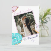 Trouwfoto-aankondiging met 2 foto's en donuts 'Net Feestdagenkaart (Staand voorkant)