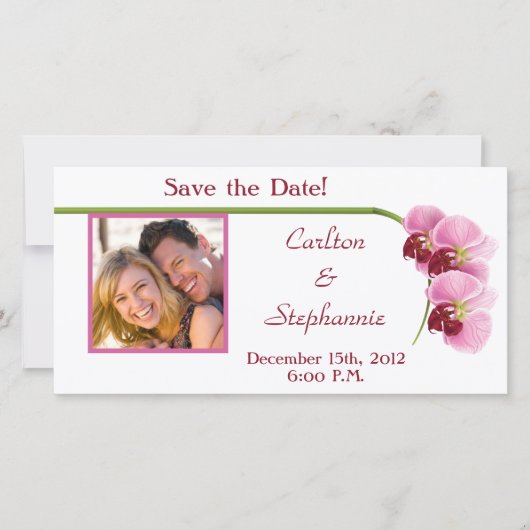 Trouwfoto-aankondiging Paarse Orchidee Save The Date (Voorkant)