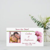 Trouwfoto-aankondiging Paarse Orchidee Save The Date (Staand voorkant)