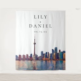 Trouwfoto-achtergrond met skyline van Toronto Wandkleed