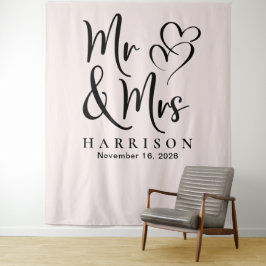 Trouwfoto-achtergrond voor meneer en mevrouw Pink Wandkleed