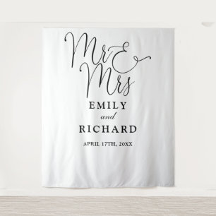 Trouwfoto-achtergrond voor Mr en Mrs Zwart en Wit Wandkleed