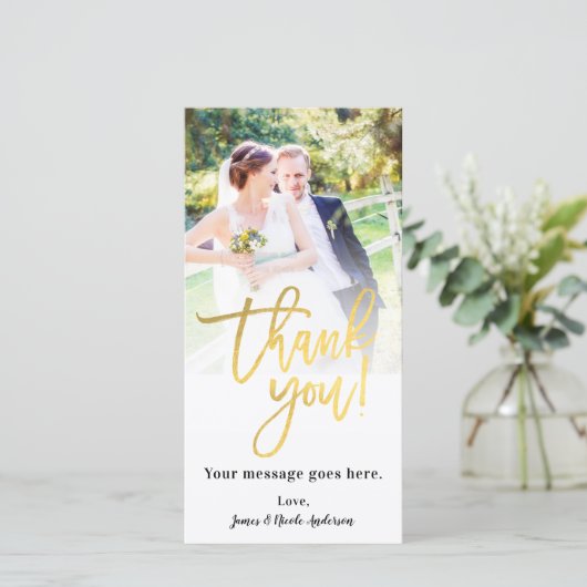 Trouwfoto Afbeelding Dank u Faux Gold Folie Bedankkaart (Staand voorkant)