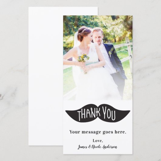 Trouwfoto Afbeelding Zwarte Snor Bedankt (Voorkant / Achterkant)