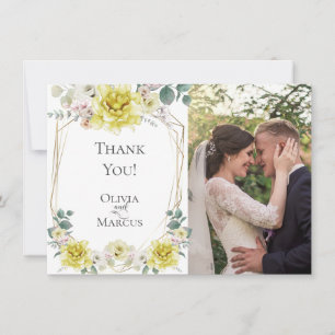 Trouwfoto   Aquarel Gele Pioenbloemen Bedankkaart
