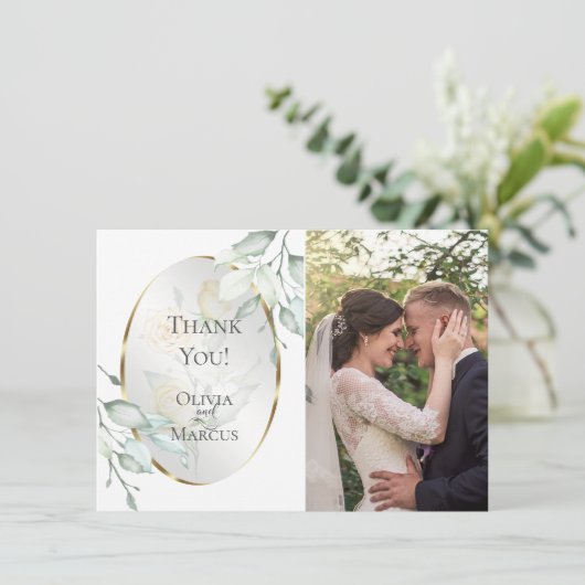 Trouwfoto | Aquarel Ivoor Geel Blush Roos Bedankkaart (Staand voorkant)
