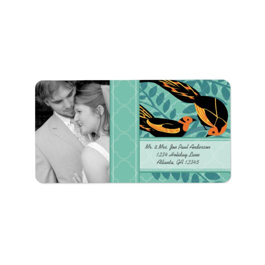 Trouwfoto Art Deco Bird RSVP of dank u Etiket (Voorkant)