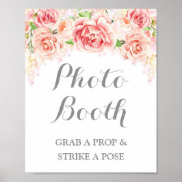 Trouwfoto-automatenbord Roze Aquarel Bloemen Poster