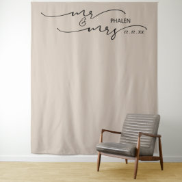 Trouwfoto Banner Beige met Mijnheer en Mevrouw Wandkleed