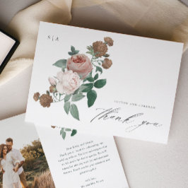 Trouwfoto bedankkaart met vintage bloemen kaart