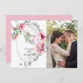 Trouwfoto Bedankt  |  Aquarel Roze Klaproos (Voorkant / Achterkant)