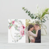 Trouwfoto Bedankt  |  Aquarel Roze Klaproos (Staand voorkant)